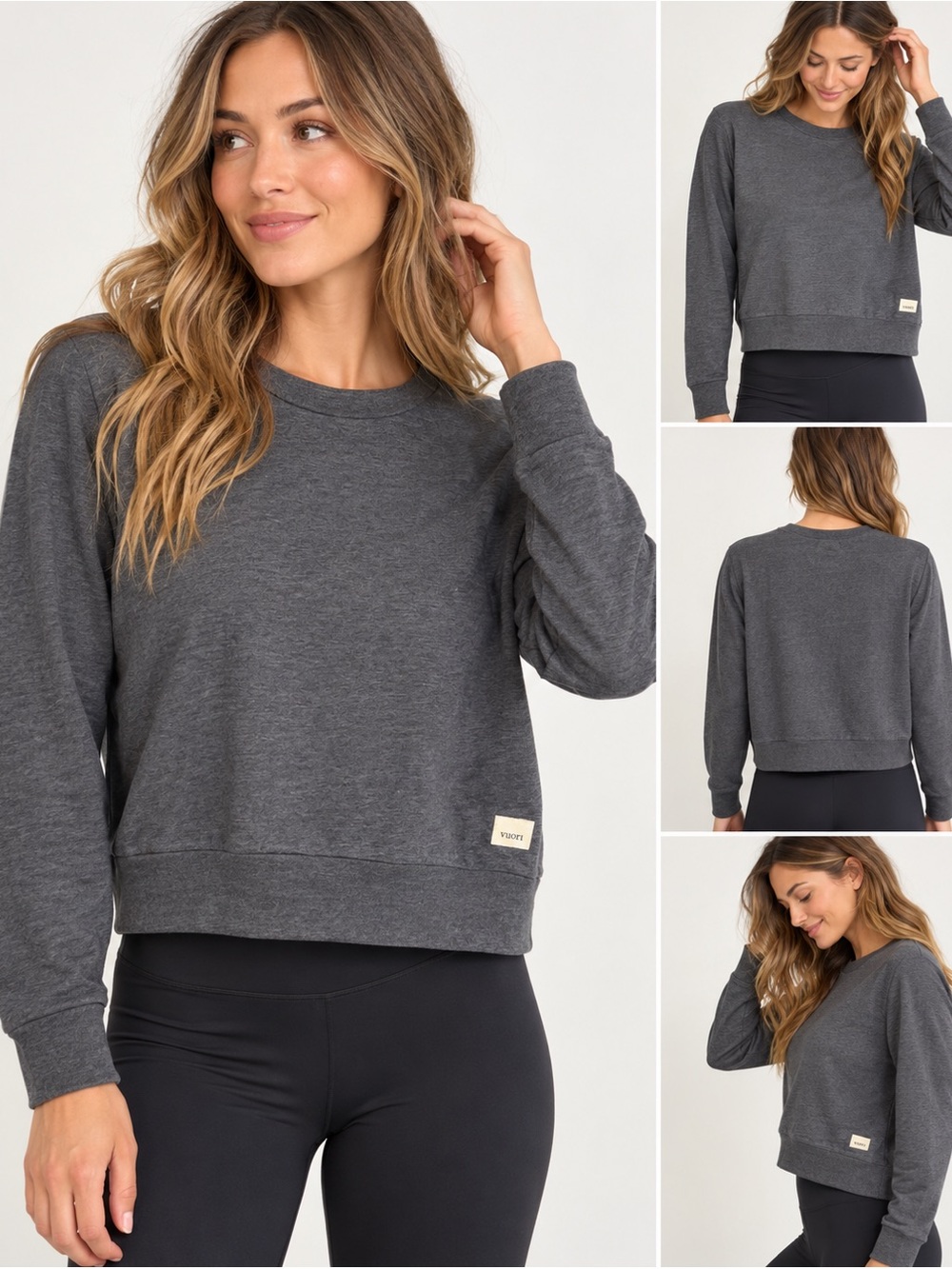 Vuori Women’s Charcoal Gray Cropped Crewneck Pullover Sweatshirt S/M